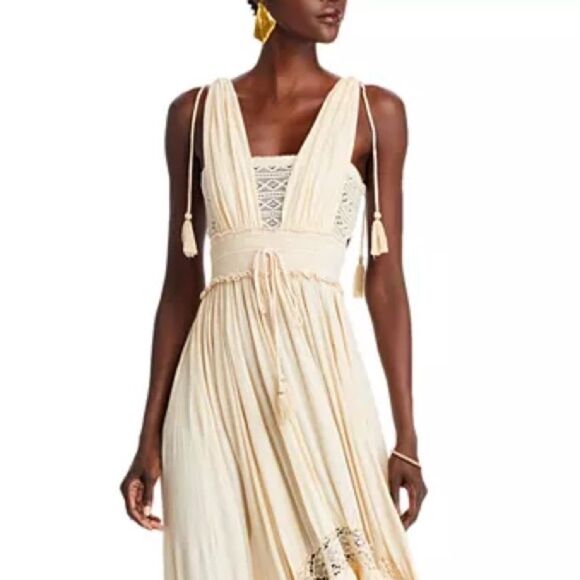 Free People Santa Maria Maxi Women’s Dress beige khaki boho hippie Size Medium - Picture 3 of 16